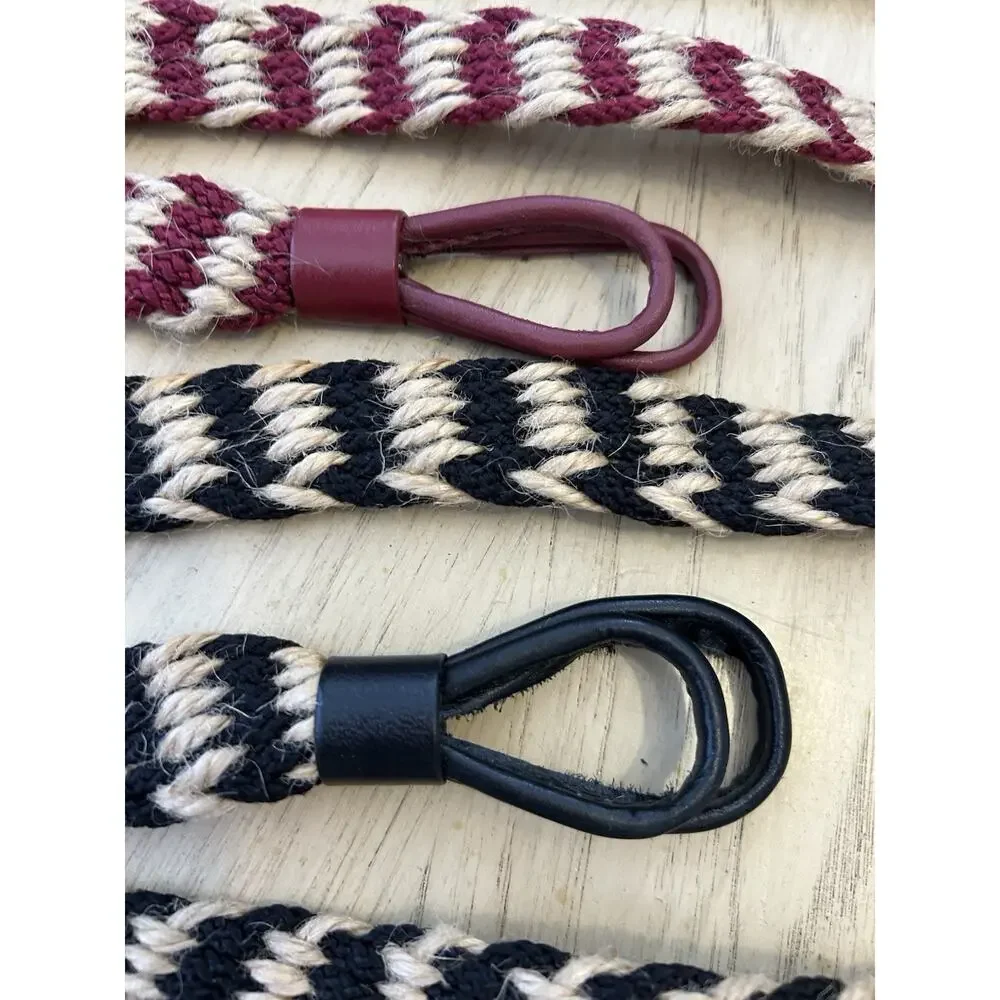 VTG Canvas Braided Hemp Belts 2 Jute Leather Burgundy Black Tan Vegan Organic